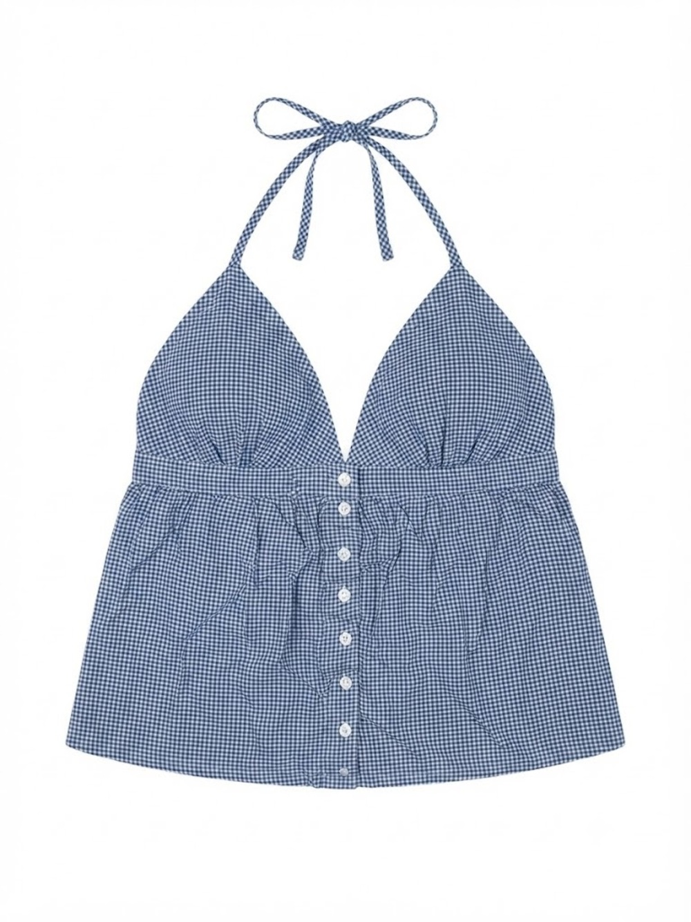 Hollister Blue & White Gingham Halter Peplum Top – Size Large